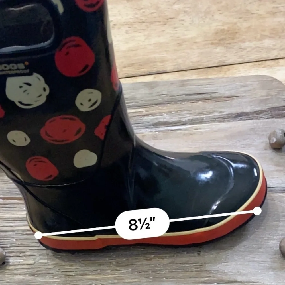 Bogs‎ Classic Kids Unisex Size 3 Black W/ Red/Yellow Scribble Dot Rainboots